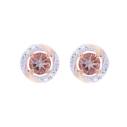 Boucles d'Oreilles Clou Morganite Classique Or Rose 375 Diamant et Ear-Jacket Diamant Rond