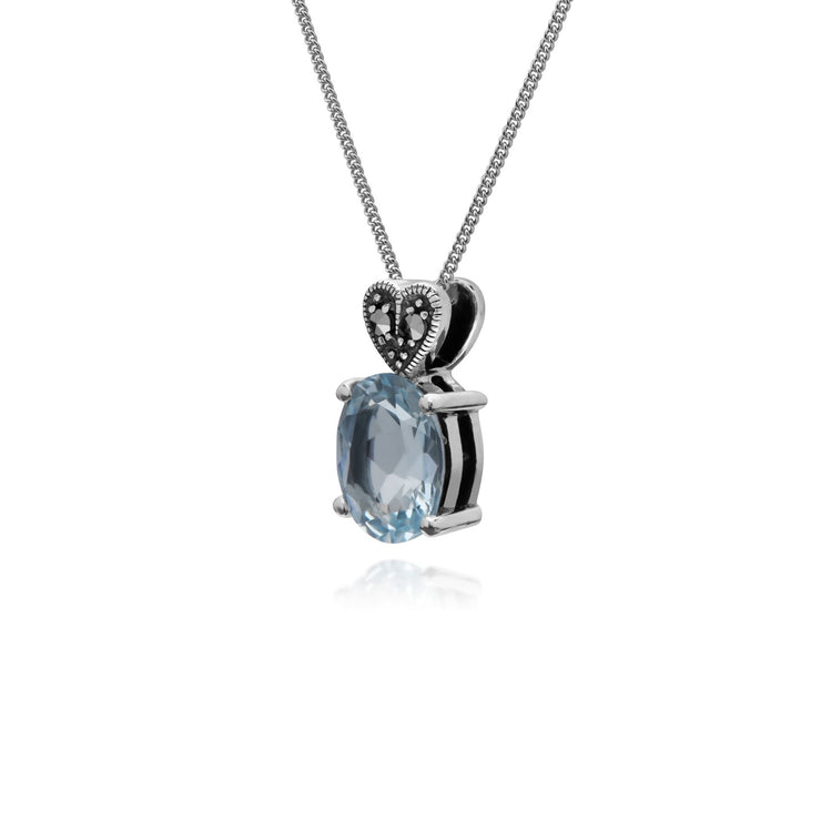 Topaze Collier, Argent Sterling Topaze Bleu & Marcassite Ovale 45cm Collier