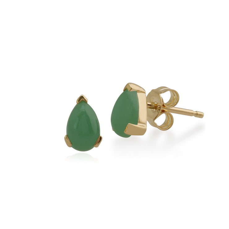 Pendentif et Boucles d'Oreilles Clou Classique Or Jaune 375 Jade Poire