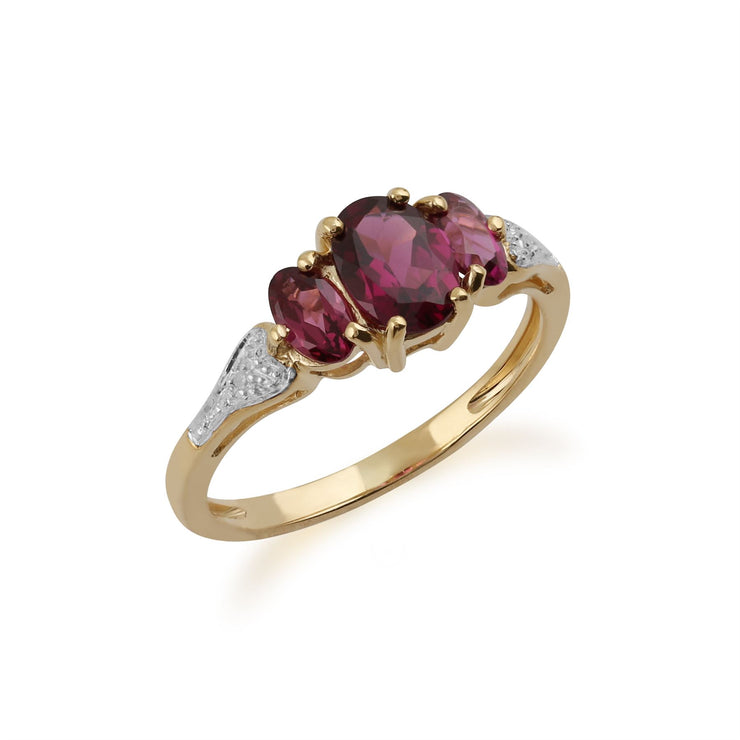 gemondo Grenade Rhodolite Bague, 9 Ct Or Jaune 1.60ct Rhodolite grenat et diamant bague