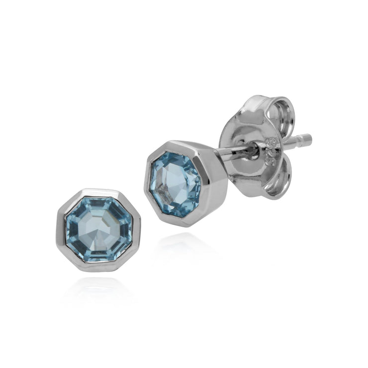 Topaze Boucles D'Oreilles, Argent Sterling Topaze Bleu Novembre Octogone Boucles D'Oreilles