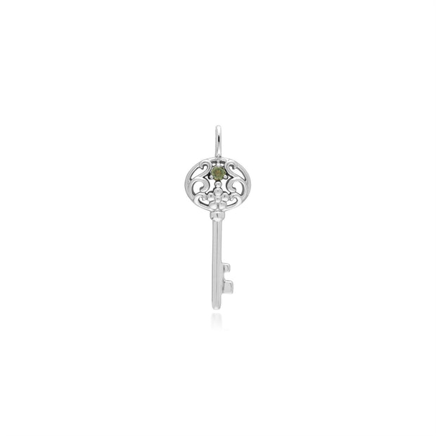 Pendentif Classique Argent 925 Grande Clé avec Péridot Rond
