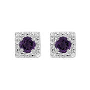 Boucles d'Oreilles Clou Améthyste Classique Or Blanc 375 et Ear-Jacket Carré Diamant