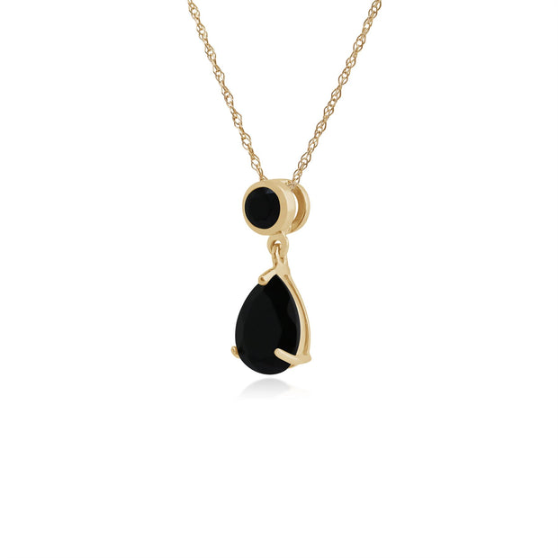 Pendentif Classique Or Jaune 375 Onyx Noire Poire & Ronde