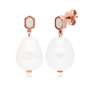 Boucles d'Oreilles Pendantes Moderne Argent 925 Plaqué Or Rose Perle Baroque et Opale