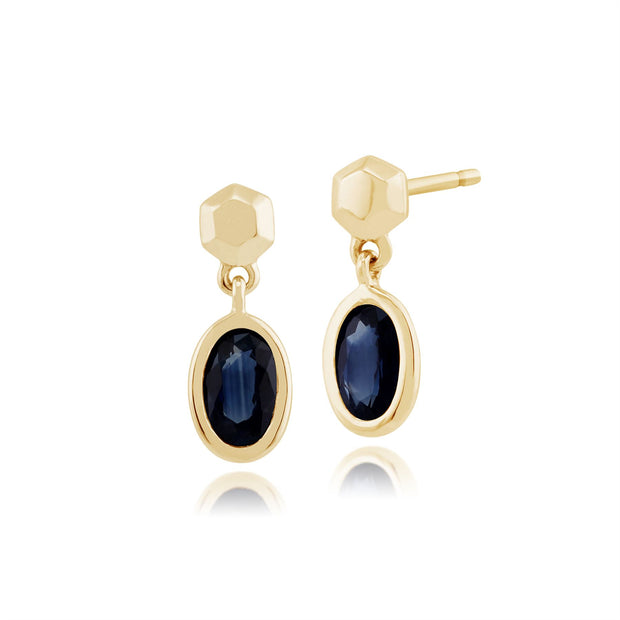Boucles d'Oreilles Classique Pendantes Or jaune 375 Saphir Serti Clos