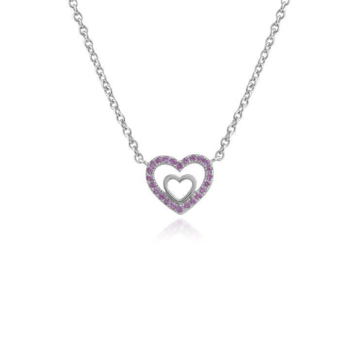 Saphir Rose Collier, argent sterling rose SAPHIR COEUR PENDENTIF sur 45cm chaîne