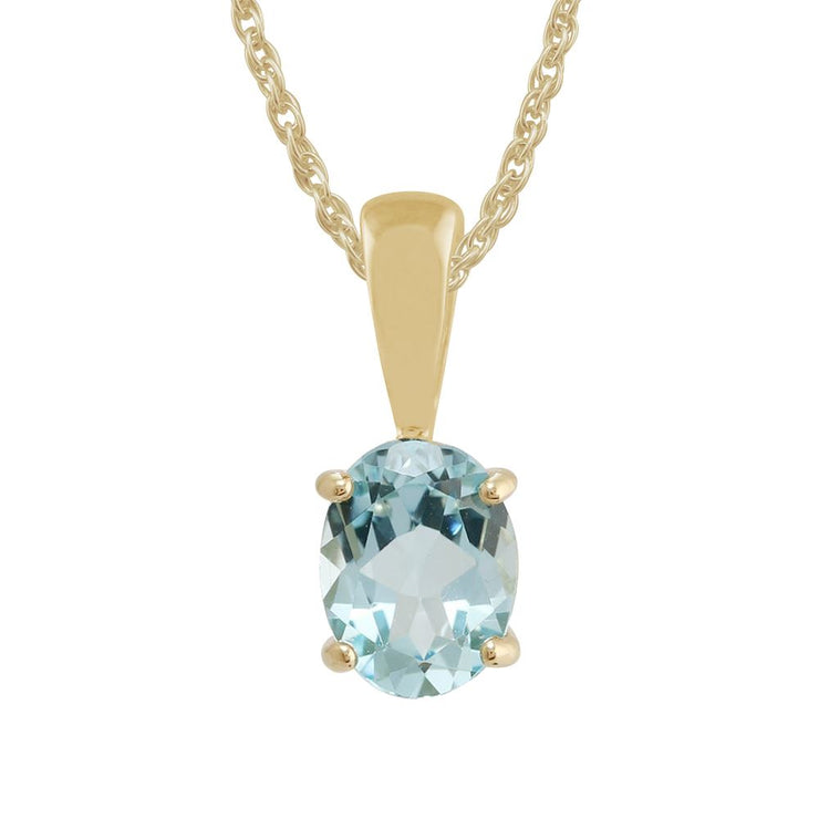 Pendentif Classique Or Jaune 375 Topaze Bleu Oval