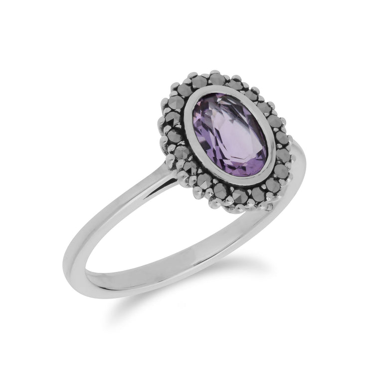 Gemondo Bague Amethyste, Argent Sterling Améthyste & Marcassite Bague Grappe - Améthyste