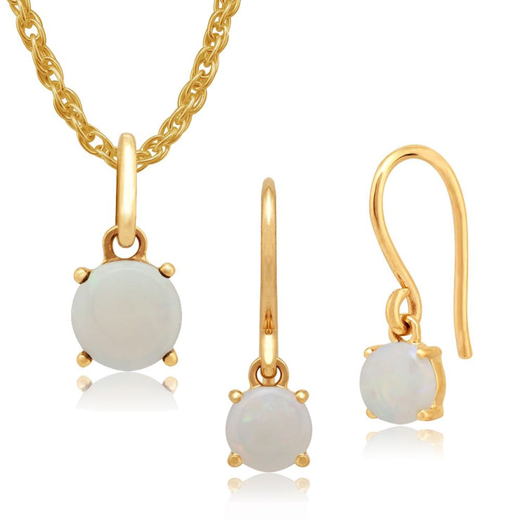 Pendentif et Boucles d'Oreilles Pendantes Classique Or Jaune 375 Opale Ronde