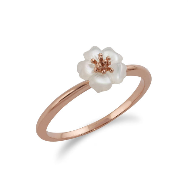 gemondo nacre bague ,argent plaqué or rose nacre fleur de cerisier bague