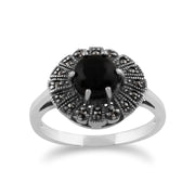 gemondo Art Déco Bague, en argent sterling 925 0.75ct CT ONYX NOIR & marcassite art déco bague