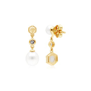 Boucles d'Oreilles Pendantes Asymétrique Perle Moderne Argent 925 Plaqué Or Perle, Opale et Topaze
