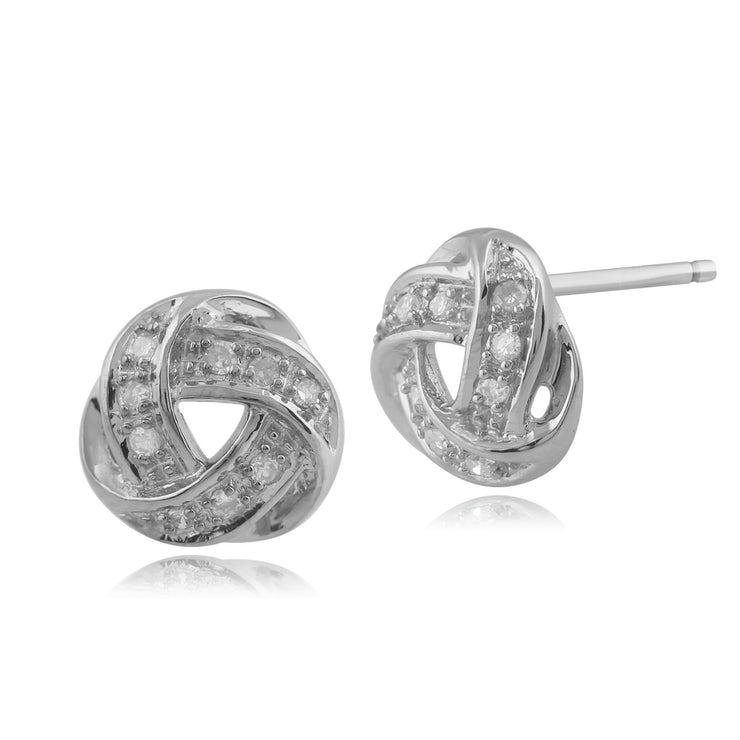 Boucles d'Oreilles Clou Classique Or Blanc 375 Nœud d'Amour avec Diamant