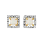 Boucles d'Oreilles Clou Opale Classique Or Jaune 375 et Ear-Jacket Carré Diamant