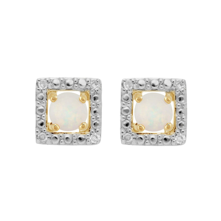 Boucles d'Oreilles Clou Opale Classique Or Jaune 375 et Ear-Jacket Carré Diamant