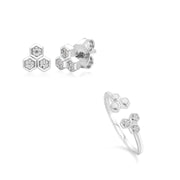 Bague et Boucles d'Oreilles Clou Trilogie Diamant Or Blanc 375 Diamant