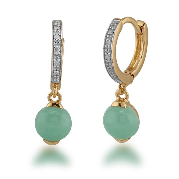 Boucles d'oreilles créoles classiques en jade et diamants en Argent Sterling Plaqué Or Jaune