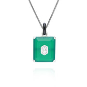 Pendentif Grand Deco en Email Noir, Calcédoine Verte et Topaze en Argent Sterling