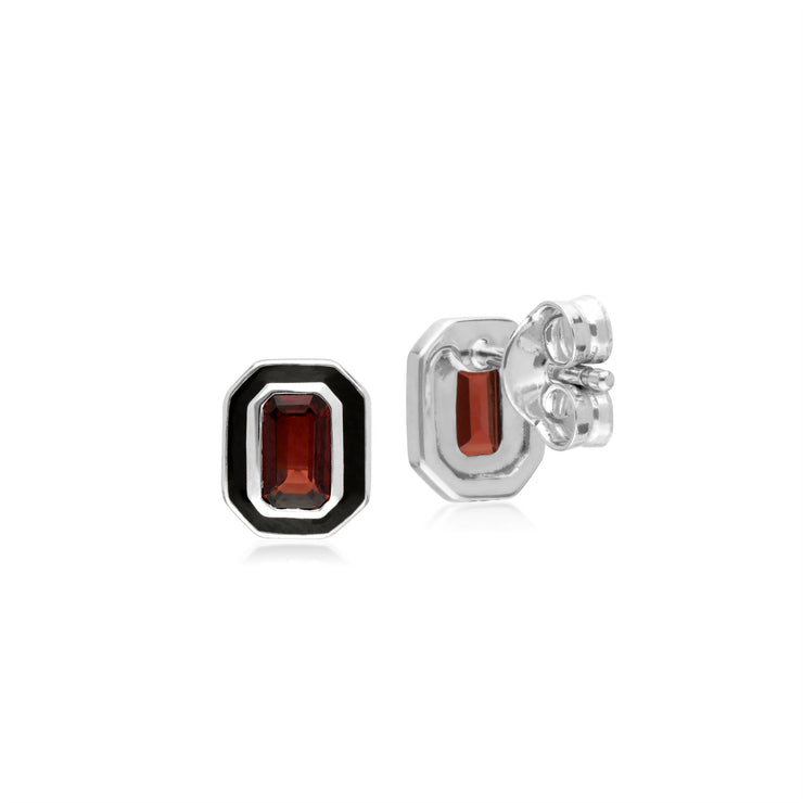 s Argent Sterling Grenade et Émail Noir Octogone Boucles D'Oreilles