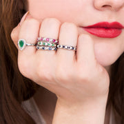 Bague Demi-Eternité en Or Blanc 9ct avec Emeraudes et Diamants Ronds