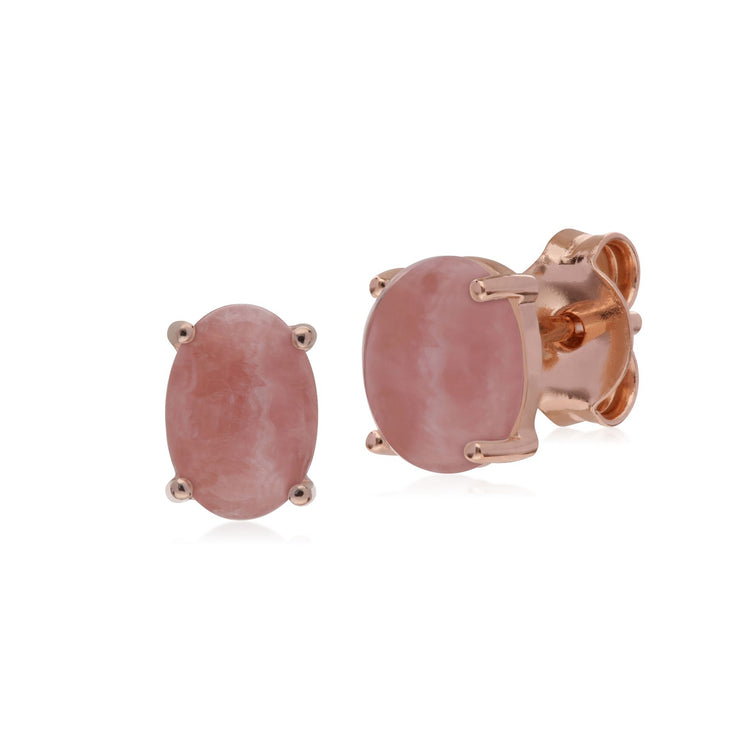 s Plaqué or Rose Argent Sterling Rhodochrosite Boucles D'Oreilles Ovales Clous