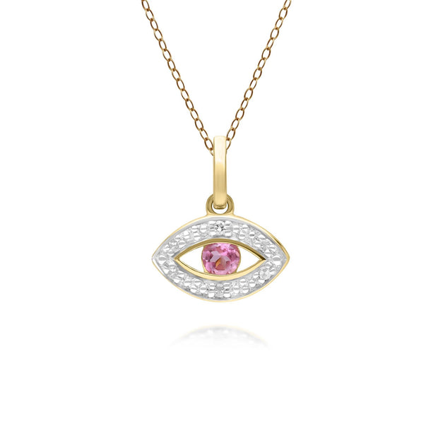 ECFEW™ Pendentif Evil Eye Délicat Tourmaline Rose et Diamants en Or Jaune 375