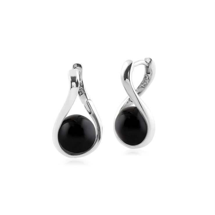 Boucles d'Oreilles Kosmos Argent 925 Plaqué Rhodium Onyx Noire Boule