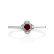 Gemondo Bague Rubis, 9ct Or Blanc 0.15ct Rubis & Diamant Bague Fleur