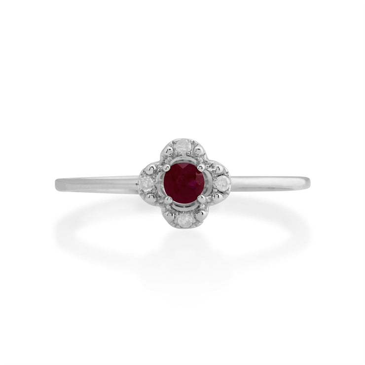 Gemondo Bague Rubis, 9ct Or Blanc 0.15ct Rubis & Diamant Bague Fleur
