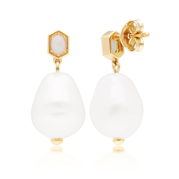 Boucles d'Oreilles Pendantes Perle Moderne Argent 925 Plaqué Or Perle Baroque et Opale