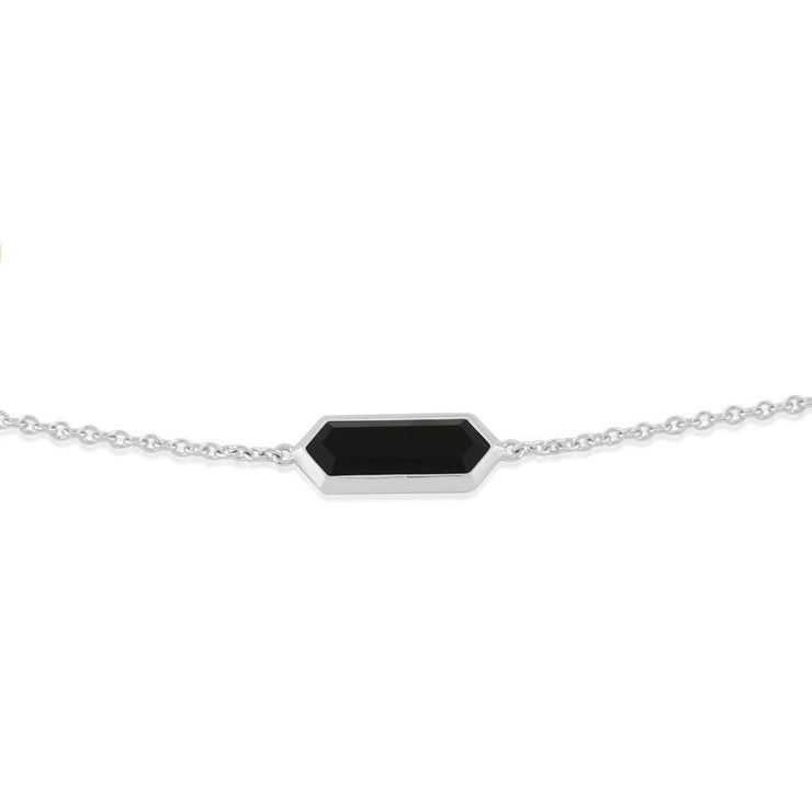 Bracelet Géométrique Argent 925 Onyx Noire Prisme Hexagonal