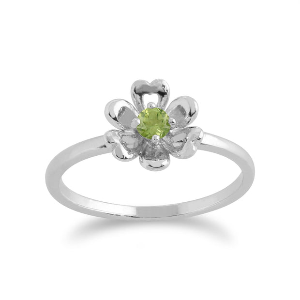 Gemondo Bague Péridot, 925 Sterling Silver 0.13ct Peridot Bague Fleur