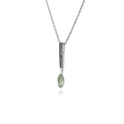 Collier Barre Style Art Déco Argent 925 Quartz Marquise Vert et Marcassite