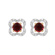Boucles d'Oreilles Clou Tourmaline Rose Classique Or Jaune 375 et Ear-Jacket Fleur Diamant