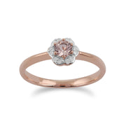 Gemondo Morganite Bague, 9 CT or Rose 0.18ct Morganite & Diamant Bague Fleur