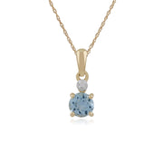 Pendentif et Boucles d'Oreilles Clou Classique Or Jaune 375 Topaze Bleue Ronde et Diamant