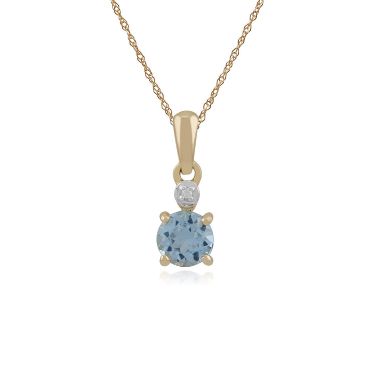 Pendentif et Boucles d'Oreilles Clou Classique Or Jaune 375 Topaze Bleue Ronde et Diamant