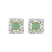 Boucles d'Oreilles Clou Jade Classique Or Jaune 375 et Ear-Jacket Carré Diamant