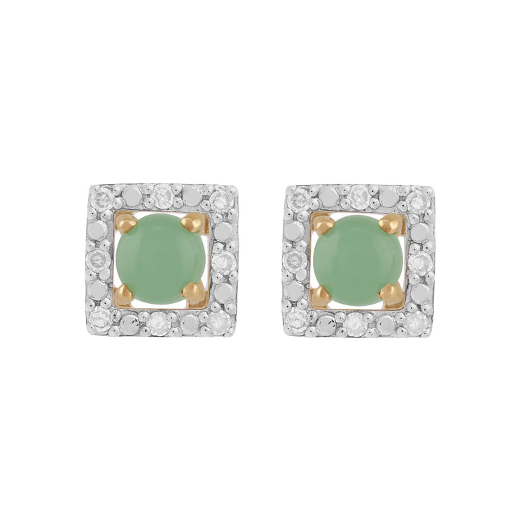 Boucles d'Oreilles Clou Jade Classique Or Jaune 375 et Ear-Jacket Carré Diamant