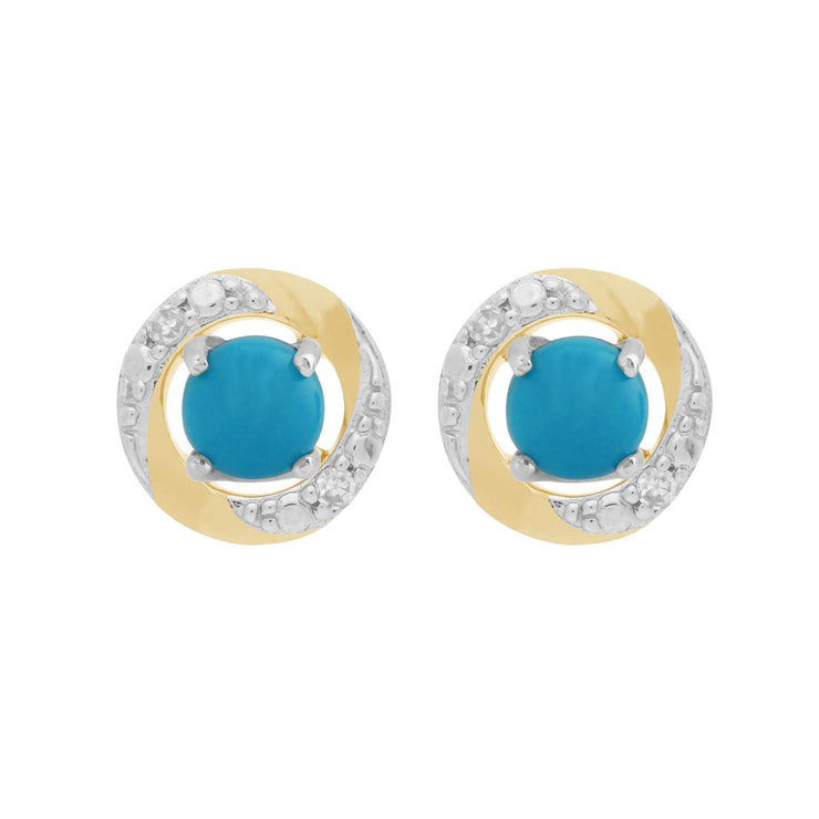 Boucles d'Oreilles Clou Turquoise Classique Or Blanc 375 et Ear-Jacket Halo Diamant Or jaune 375