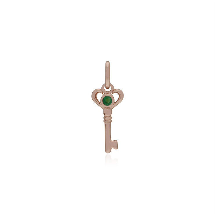 Pendentif Classique Cadenas Cœur Torsadé Argent 925 Plaqué Or Rose et Charms Clé Emeraude