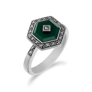Gemondo Femmes Argent Sterling Teinté Calcédoine et Marcassite Hexagone Bague - Calcédoine