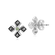 Boucles d'Oreilles Clou Croix Gothique Style Art Déco Argent 925 Péridot et Marcassite