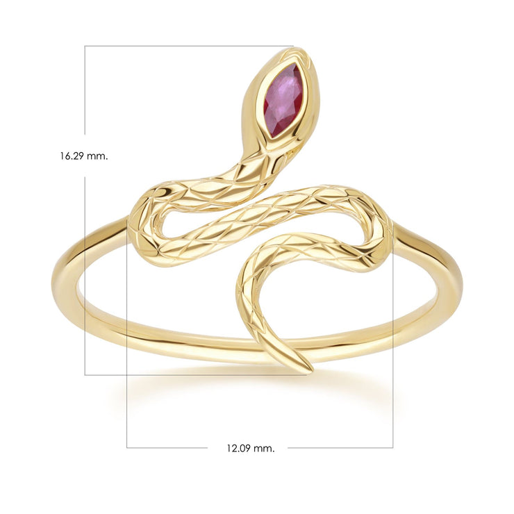 ECFEW™ Bague serpent Rubis en or jaune 9 carats