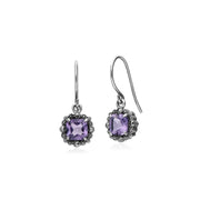 Boucles D'Oreilles Améthystes, Argent Sterling Améthyste & Marcassite Coussin Boucles D'Oreilles Goutte