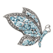Broche Papillon Volant Style Art Nouveau Argent 925 Topaze Bleu et Marcassite