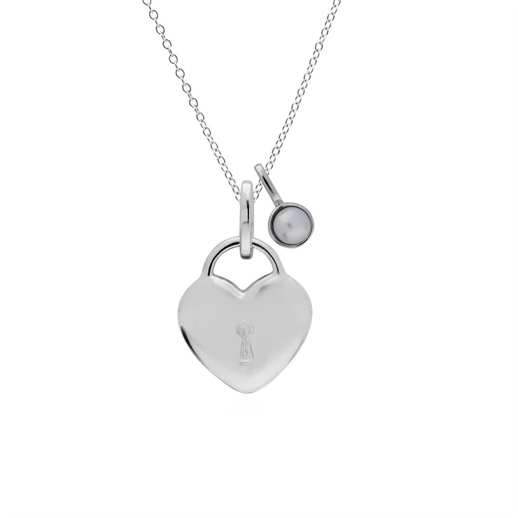 Pendentif Classique Cadenas Cœur Argent 925 et Charms Grande Clé Perle