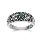Gemondo Émeraude Bague, Argent Sterling Émeraude & Marcassite Simple Art Nouveau Bague - Émeraude