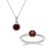 Bague et Pendentif Géométrique Argent 925 Grenat Octogonal
